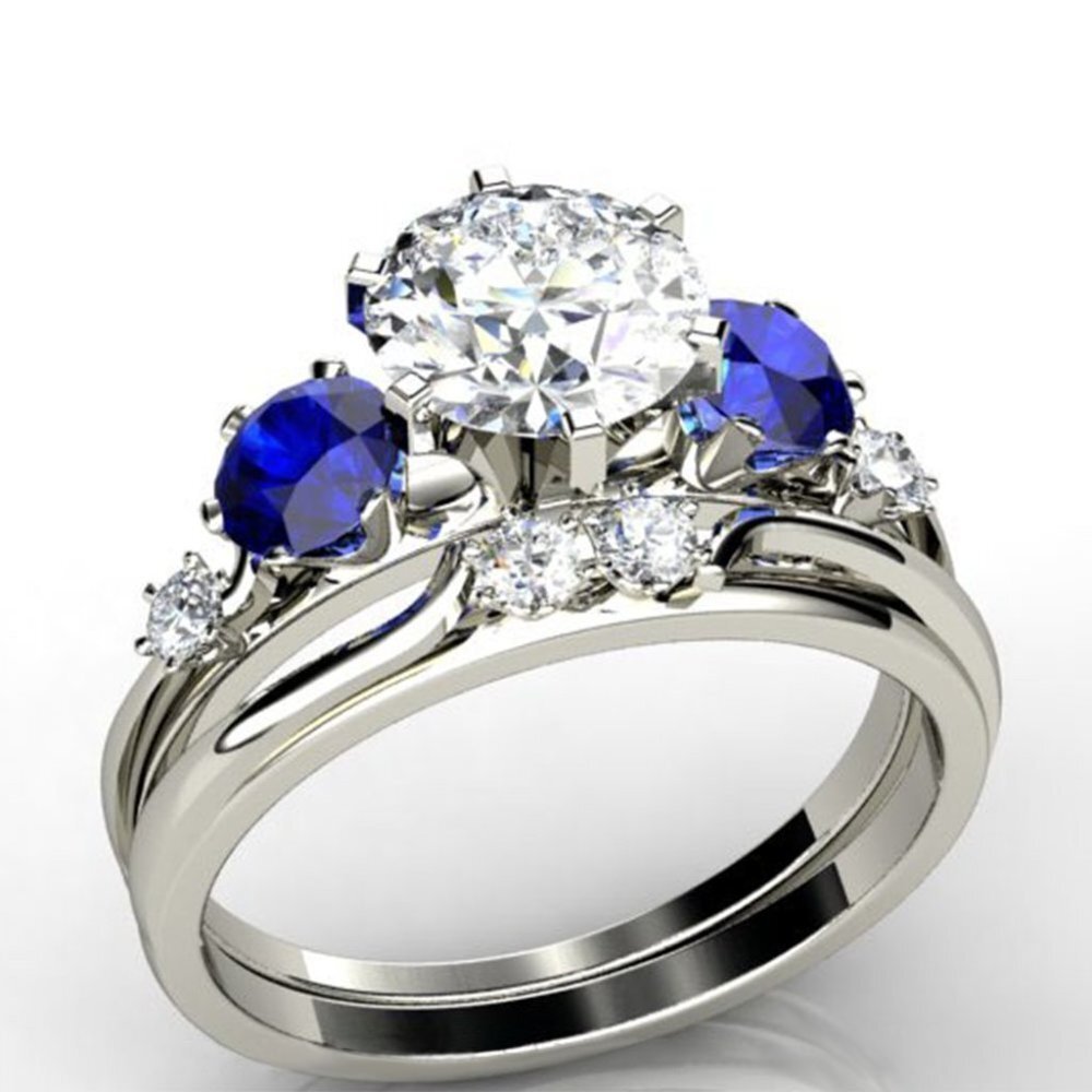 "Lovely Round White And Royal Blue CZ Ring for Women, FB16FA1150
